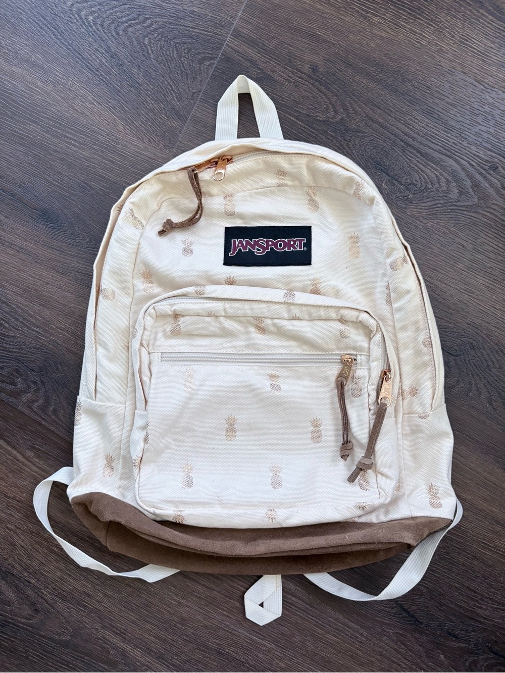 🍍JanSport Cream Sparkle Pineapple Canvas Backpack